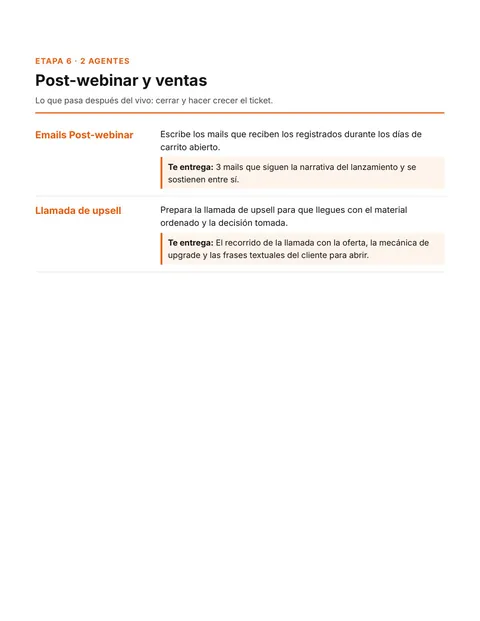 SOP: Agentes 6 y 7 · Post-webinar, producto y equipo