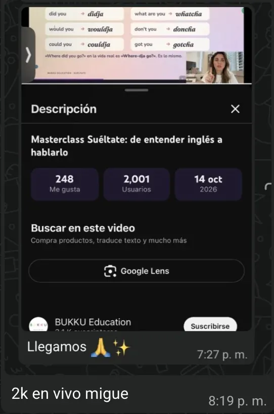Masterclass con 2.001 usuarios en vivo: 2k en vivo